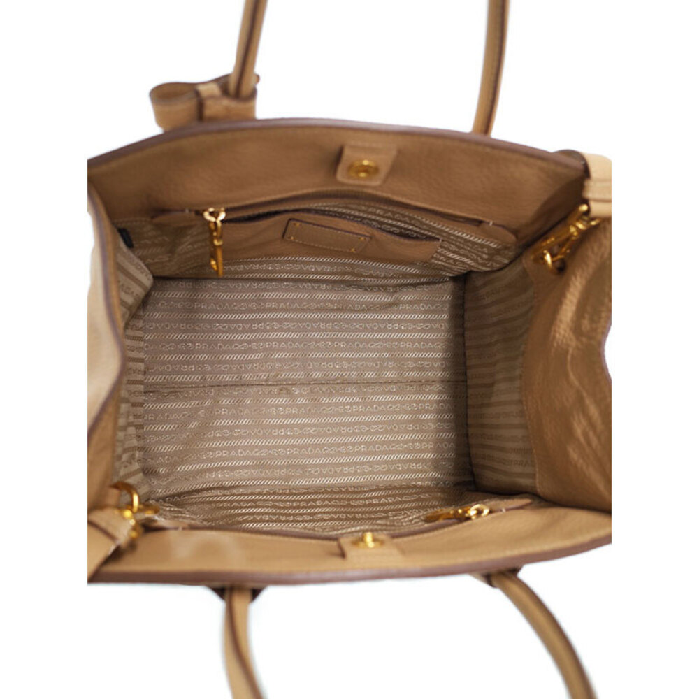 Prada Sughero Vitello Daino Leather Double Handle Tote Bag Tan Brown - Picture 3 of 9
